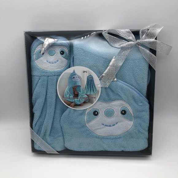 Slothicorn Hooded Towel and Washcloth Set, Blue NEW Christmas Holiday Gift Set - Picture 1 of 2